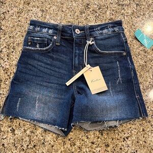 KanCan Dark Blue Distressed Jean Shorts
